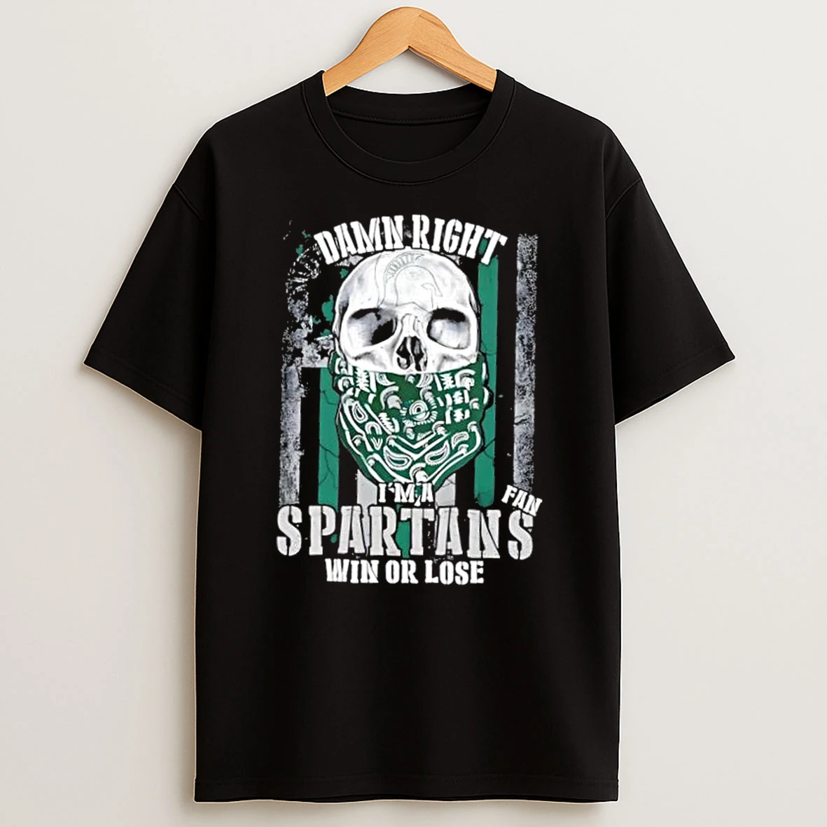 Skull Damn Right Im A Michigan State Spartans Fan Win Or Lose Us Flag Shirts