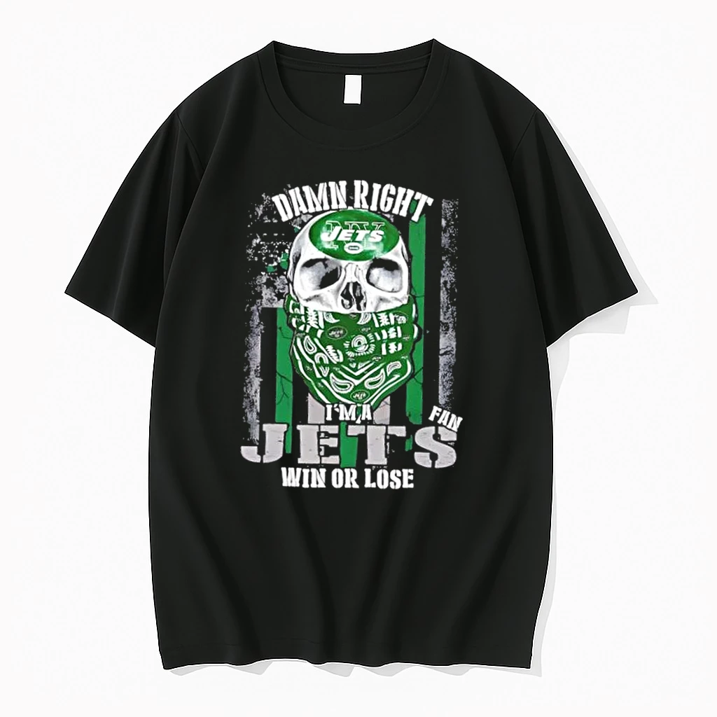 Skull Damn Right Im A New York Jets Fan Win Or Lose Us Flag Shirts