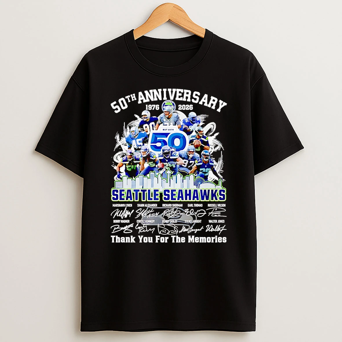 Skyline 50th Anniversary 1976 2026 Seattle Seahawks Thank You For The Memories Shirts