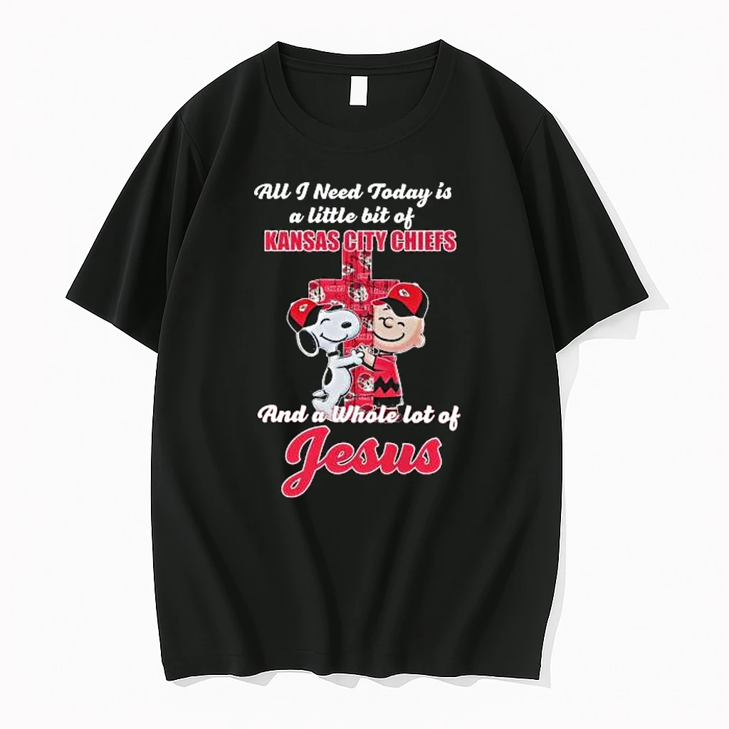 Snoopy And Charlie Brown All I Need Today Is A Little Bit Of Kansas City Chiefs And A Whole Lot Of Jesus 2025 Shirts