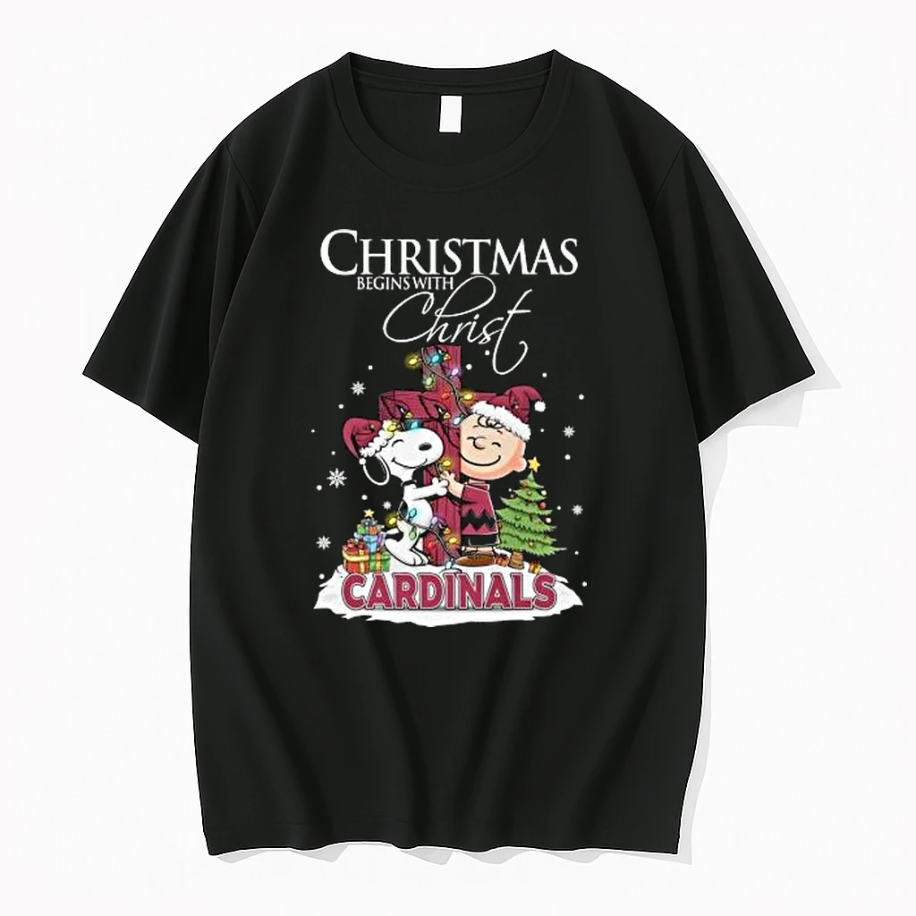 Snoopy And Charlie Brown X Arizona Cardinals Christmas Begins With Christ 2025 Shirts