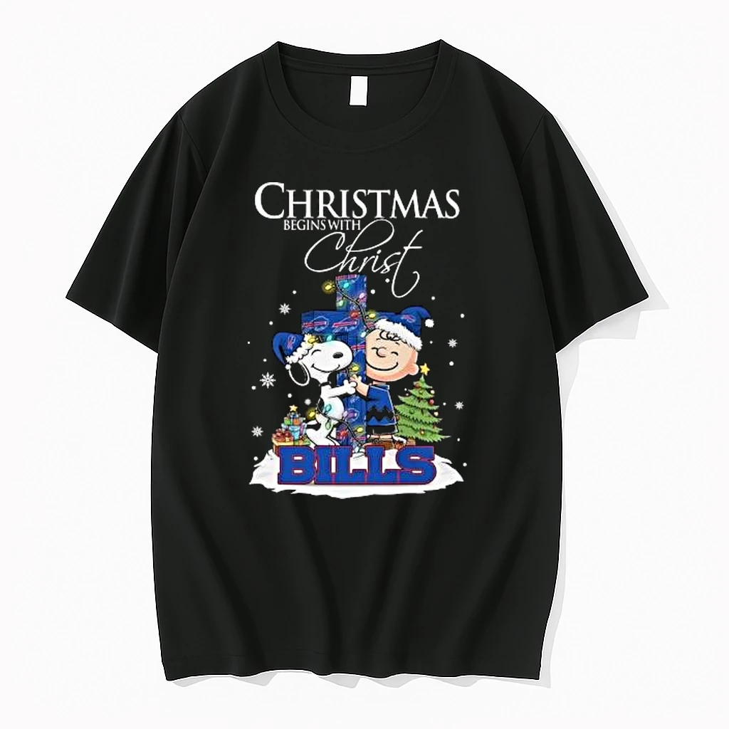 Snoopy And Charlie Brown X Buffalo Bills Christmas Begins With Christ 2025 Shirts