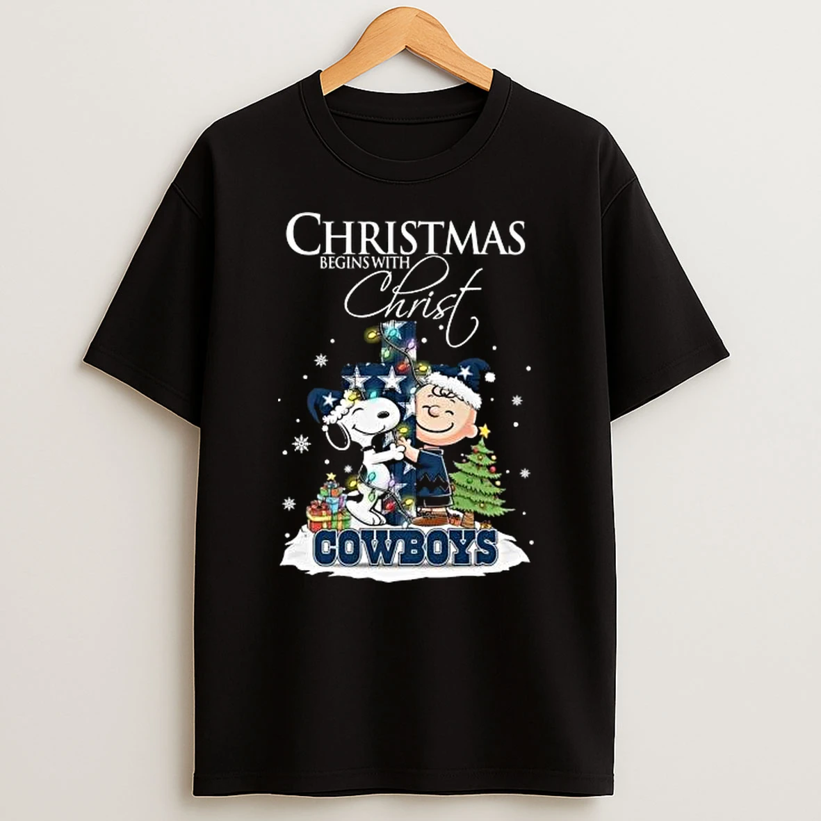 Snoopy And Charlie Brown X Dallas Cowboys Christmas Begins With Christ 2025 Shirts