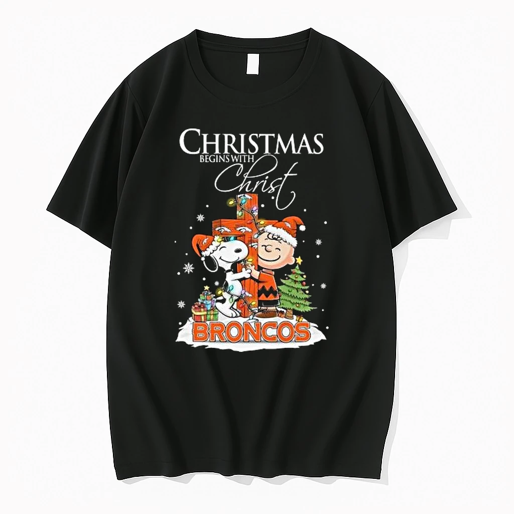 Snoopy And Charlie Brown X Denver Broncos Christmas Begins With Christ 2025 Shirts