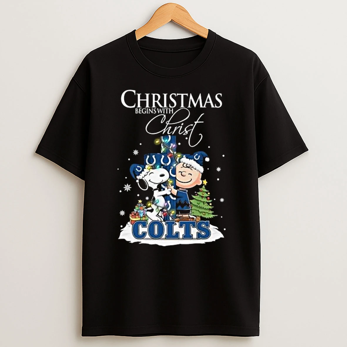 Snoopy And Charlie Brown X Indianapolis Colts Christmas Begins With Christ 2025 Shirts