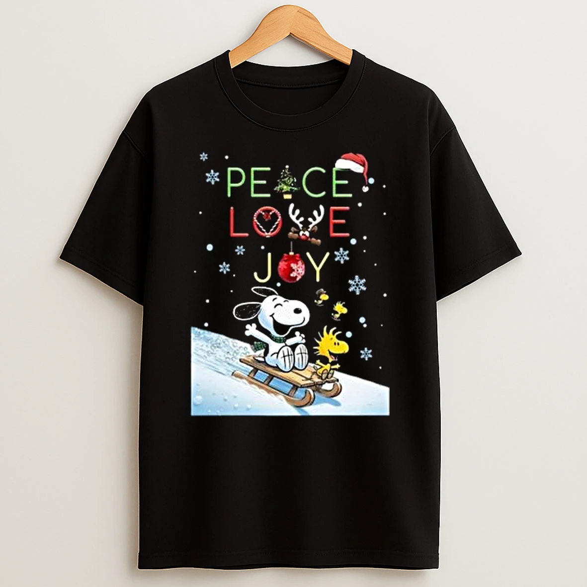 Snoopy And Woodstock Peace Love Joy Merry Christmas Shirts