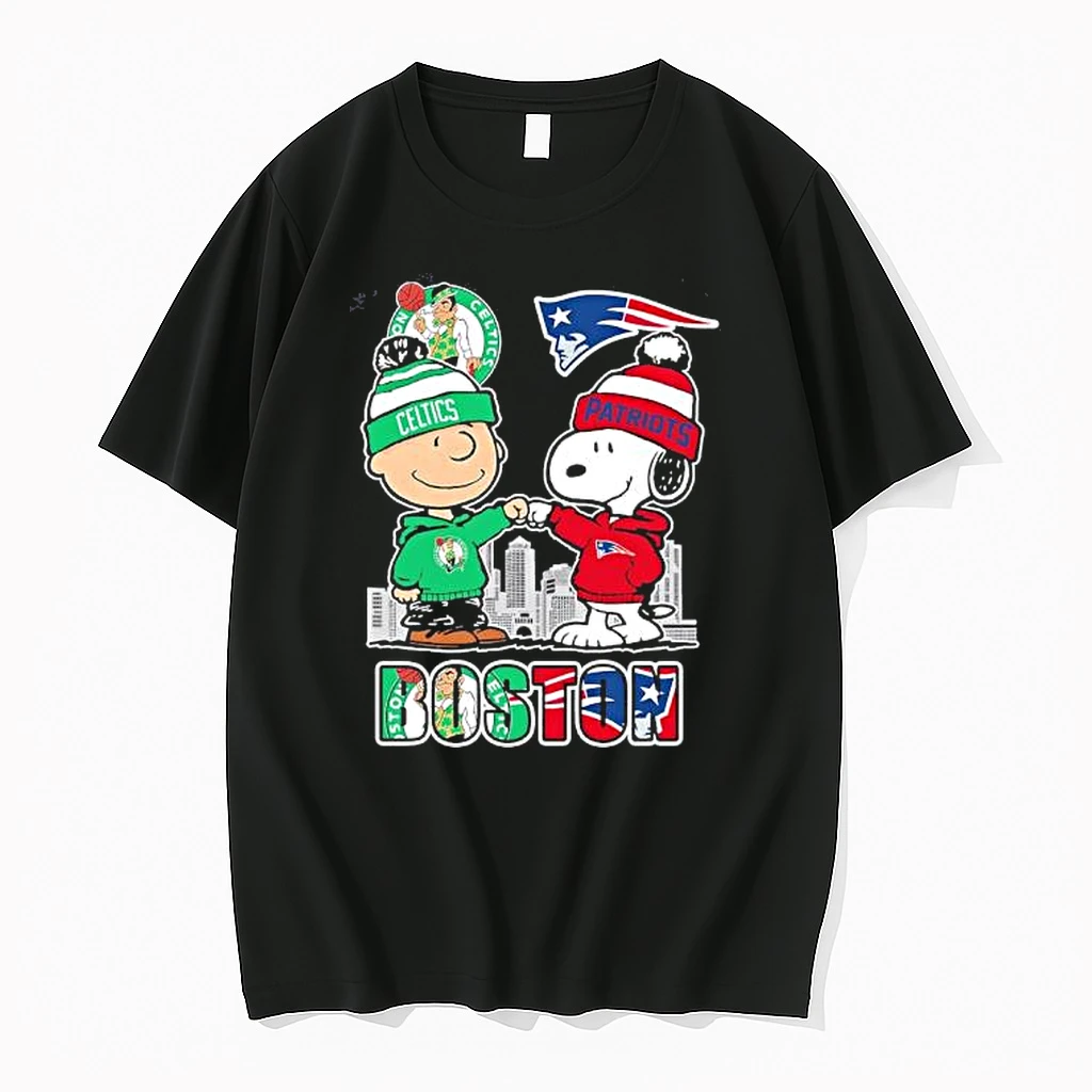 Snoopy Fist Bump Charlie Brown Boston Celtics And New England Patriots Shirts