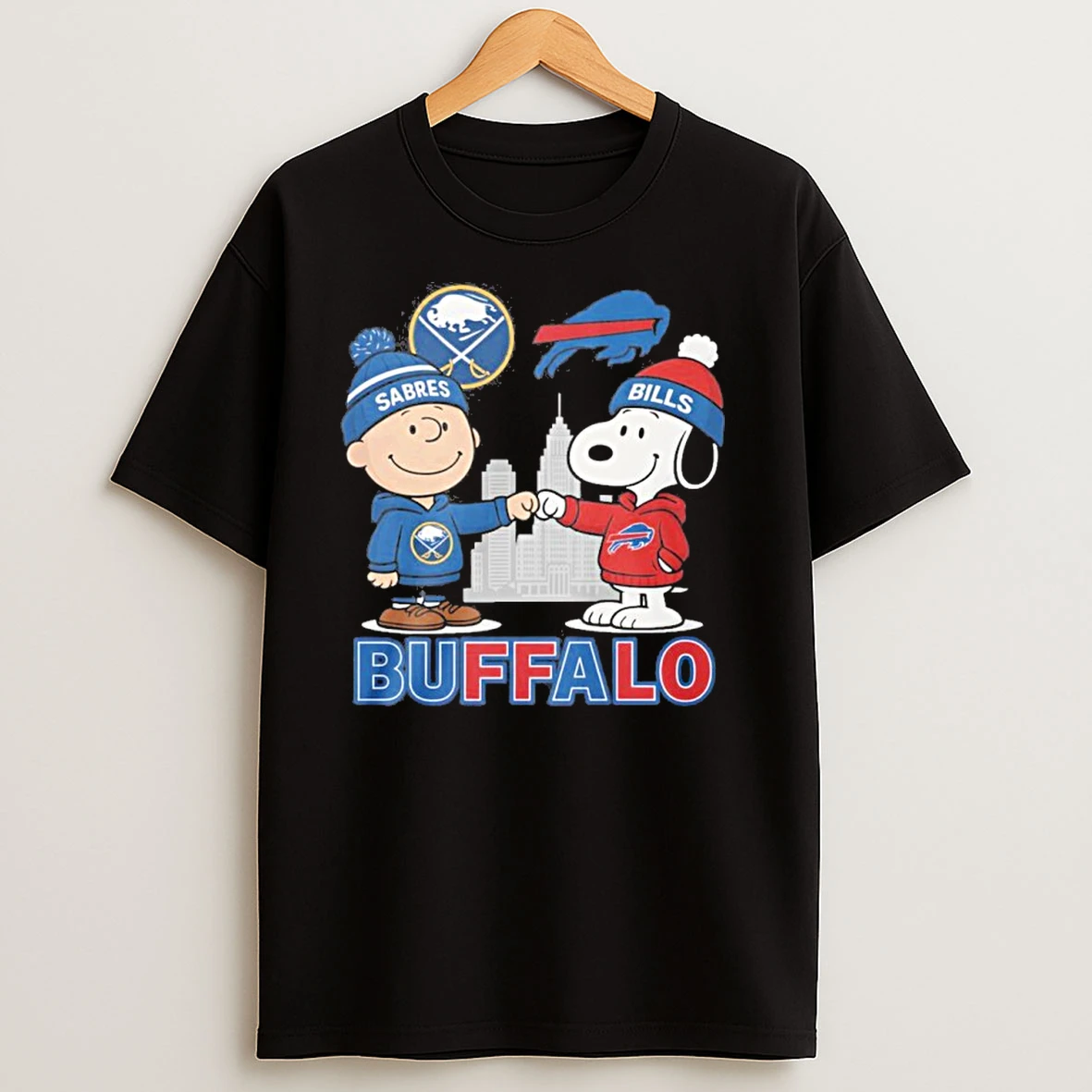 Snoopy Fist Bump Charlie Brown Buffalo Sabres And Buffalo Bills T Shirts