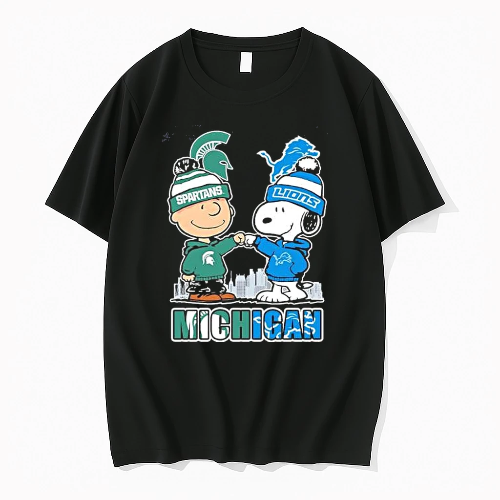 Snoopy Fist Bump Charlie Brown Michigan State Spartans And Detroit Lions Shirts