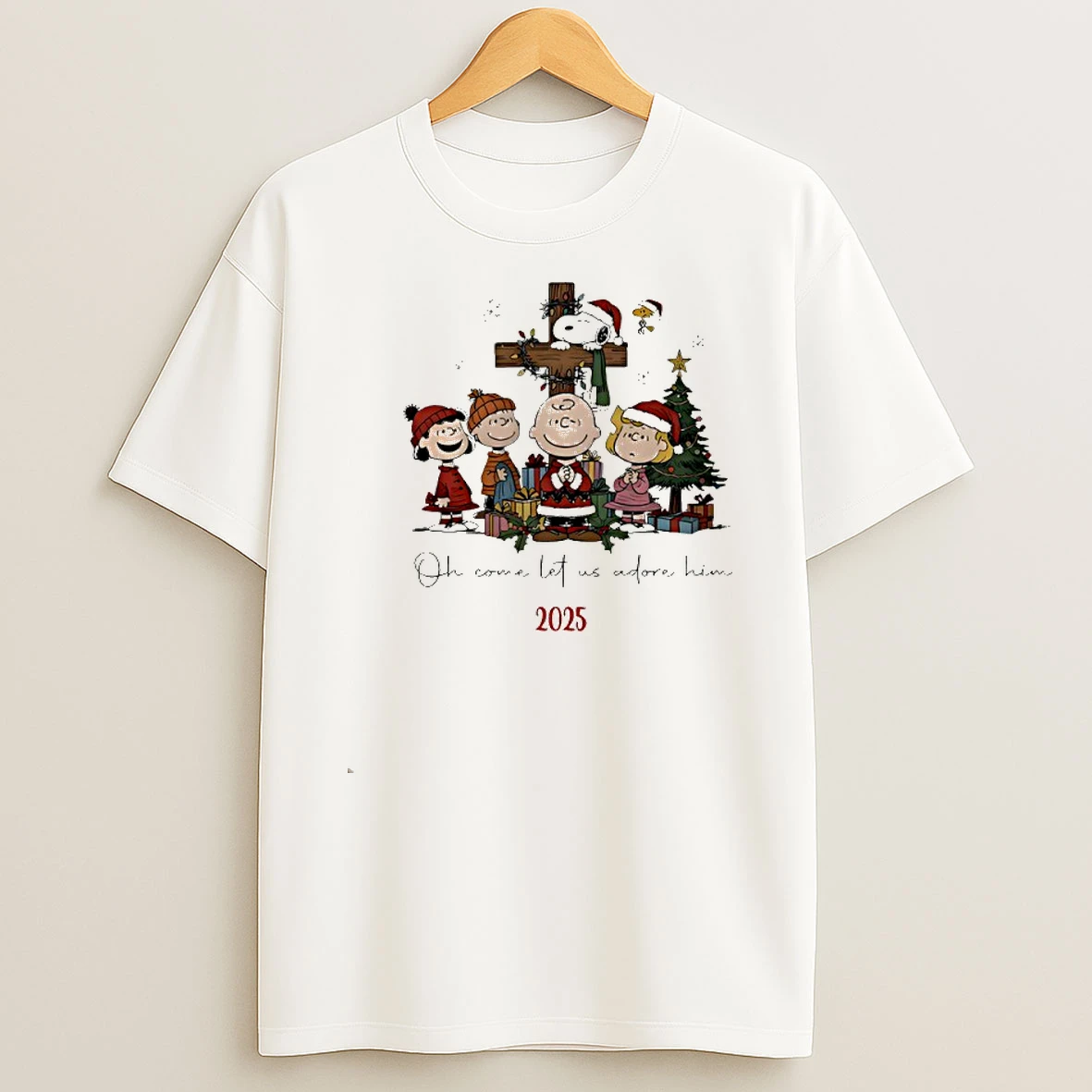Snoopy Oh Come Let Us Adore Him Christian Christmas Shirts