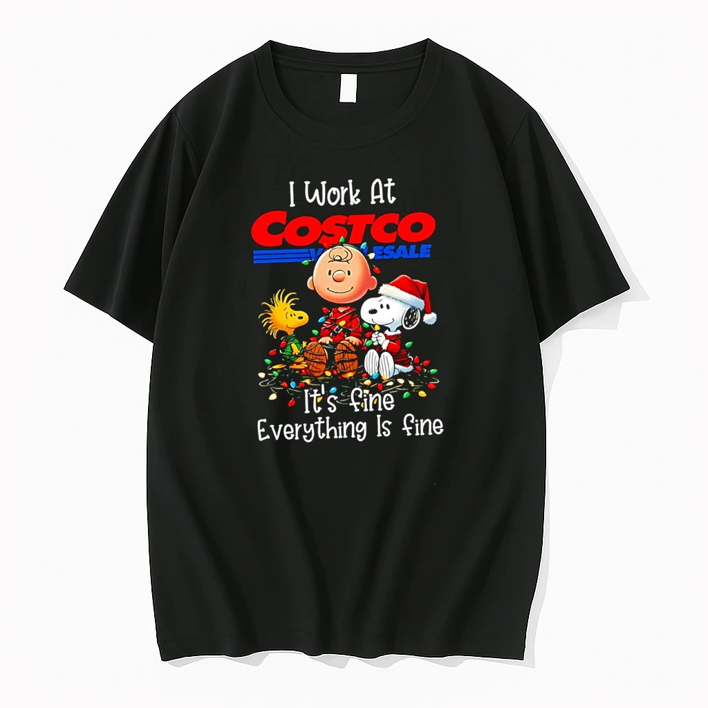 Snoopy Peanuts I Work At Costco Its Fine Everything Is Fine Christmas Shirts