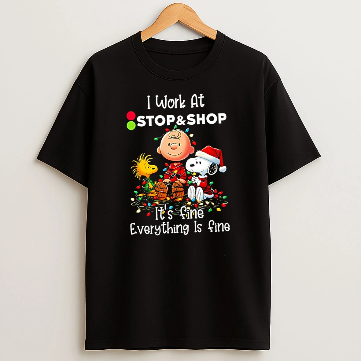 Snoopy Peanuts I Work At Stop Shop Its Fine Everything Is Fine Christmas Shirts