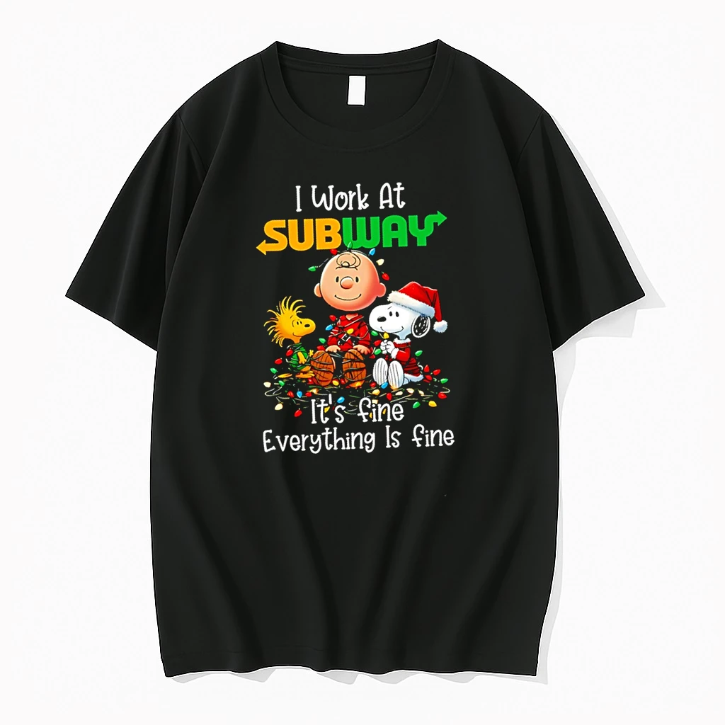 Snoopy Peanuts I Work At Subway Its Fine Everything Is Fine Christmas Shirts