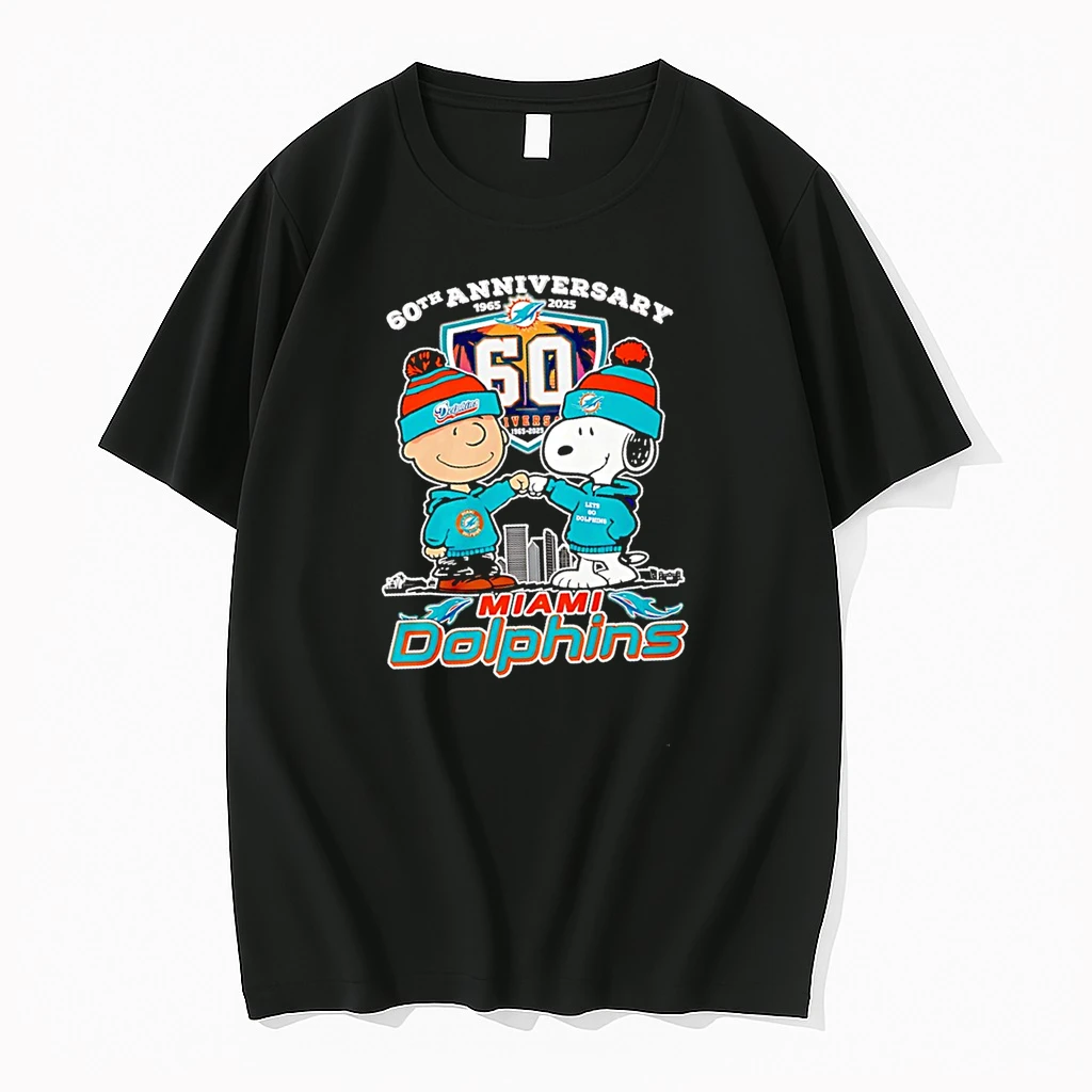 Snoopy Peanuts Miami Dolphins 60th Anniversary 1965 2025 Shirts