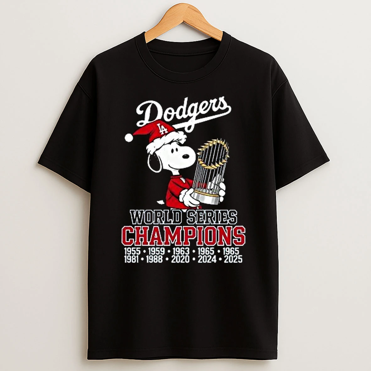 Snoopy Santa X Los Angeles Dodgers World Series Champions Trophy 2025 Shirts