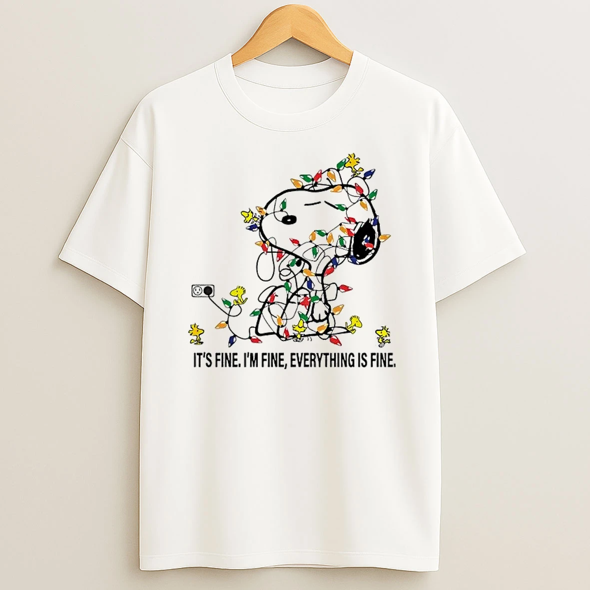 Snoopy Woodstock Christmas Lights Its Fine Im Fine Everything Is Fine Shirts