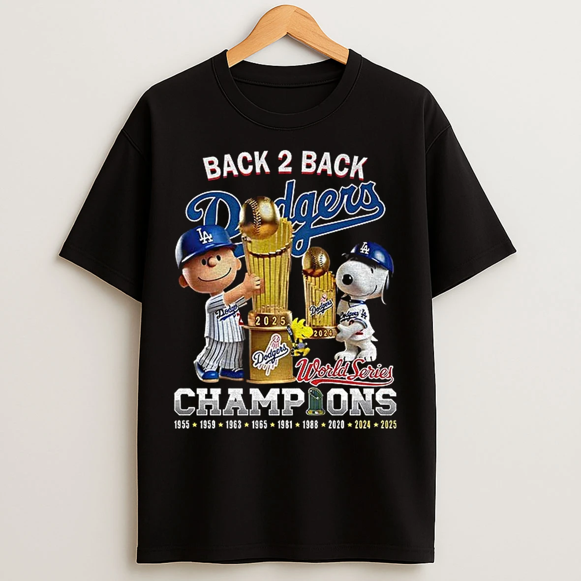 Snoopy And Charlie Brown Los Angeles Dodgers Back To Back World Series Champions 1955 2025 T Shirts