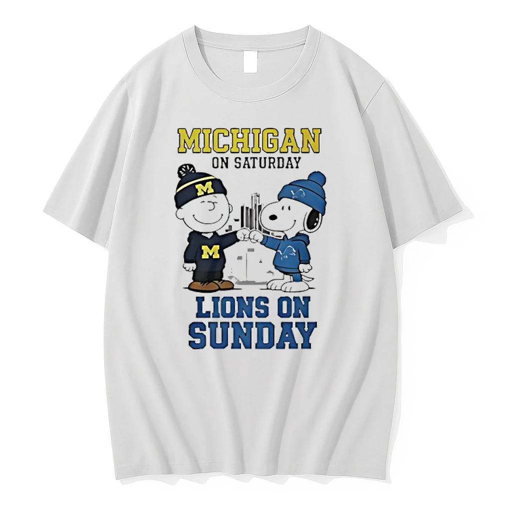 Snoopy And Charlie Brown Michigan Wolverines On Saturday And Detroit Lions On Sunday Shirts