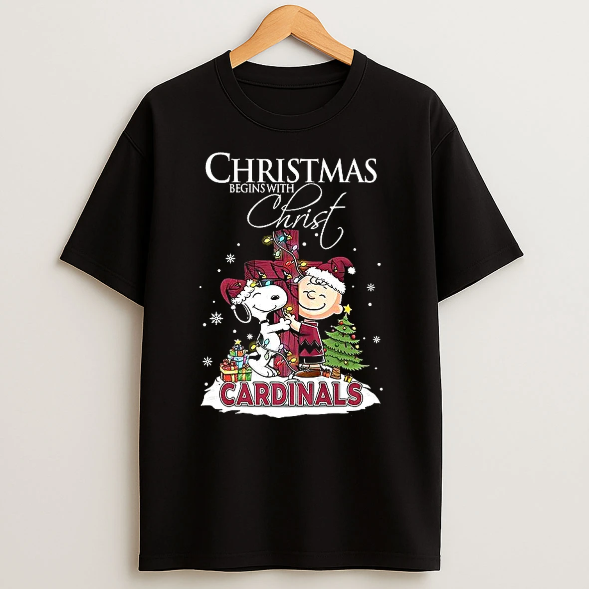 Snoopy And Charlie Brown X Arizona Cardinals Christmas Begins With Christ Cross Shirts