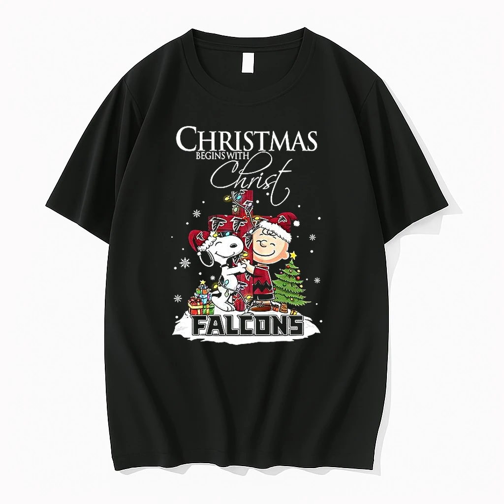 Snoopy And Charlie Brown X Atlanta Falcons Christmas Begins With Christ Cross Shirts
