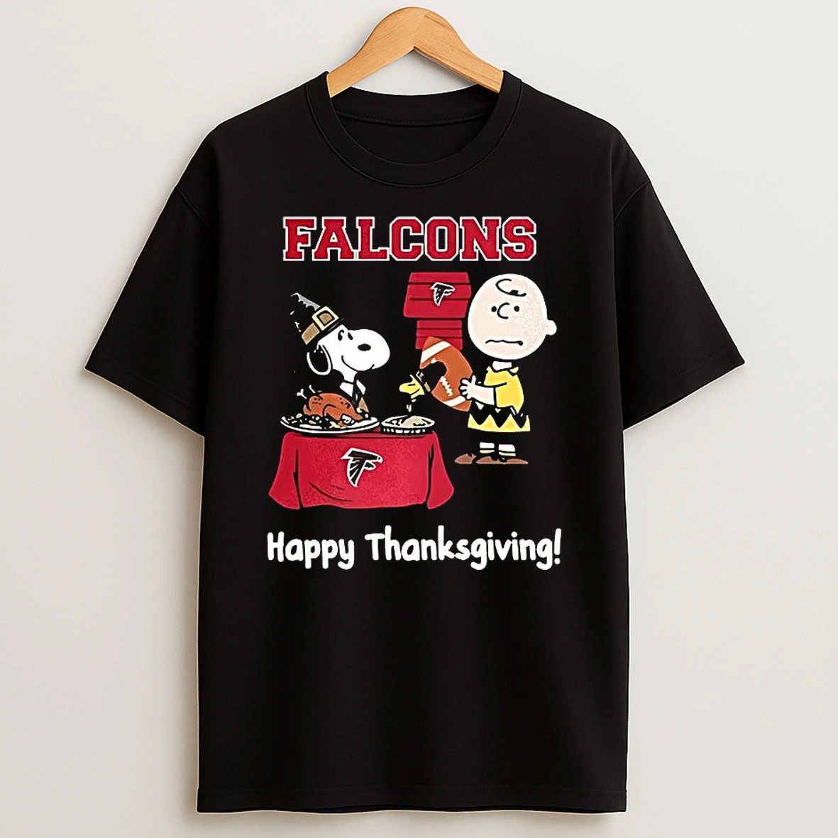 Snoopy And Charlie Brown X Atlanta Falcons Football Happy Thanksgiving Shirts