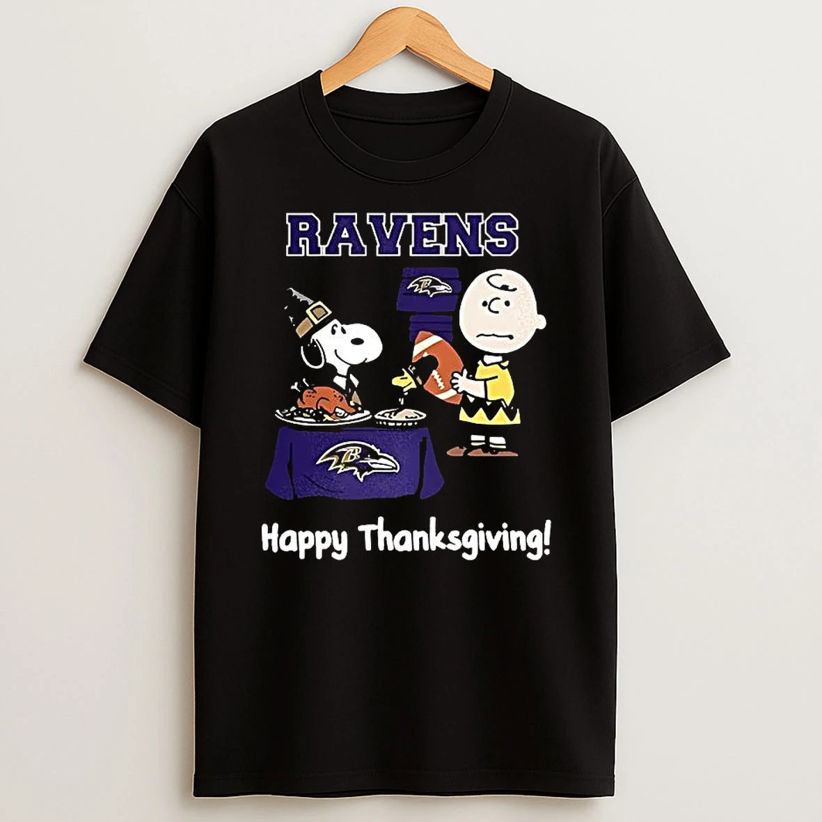 Snoopy And Charlie Brown X Baltimore Ravens Football Happy Thanksgiving Shirts