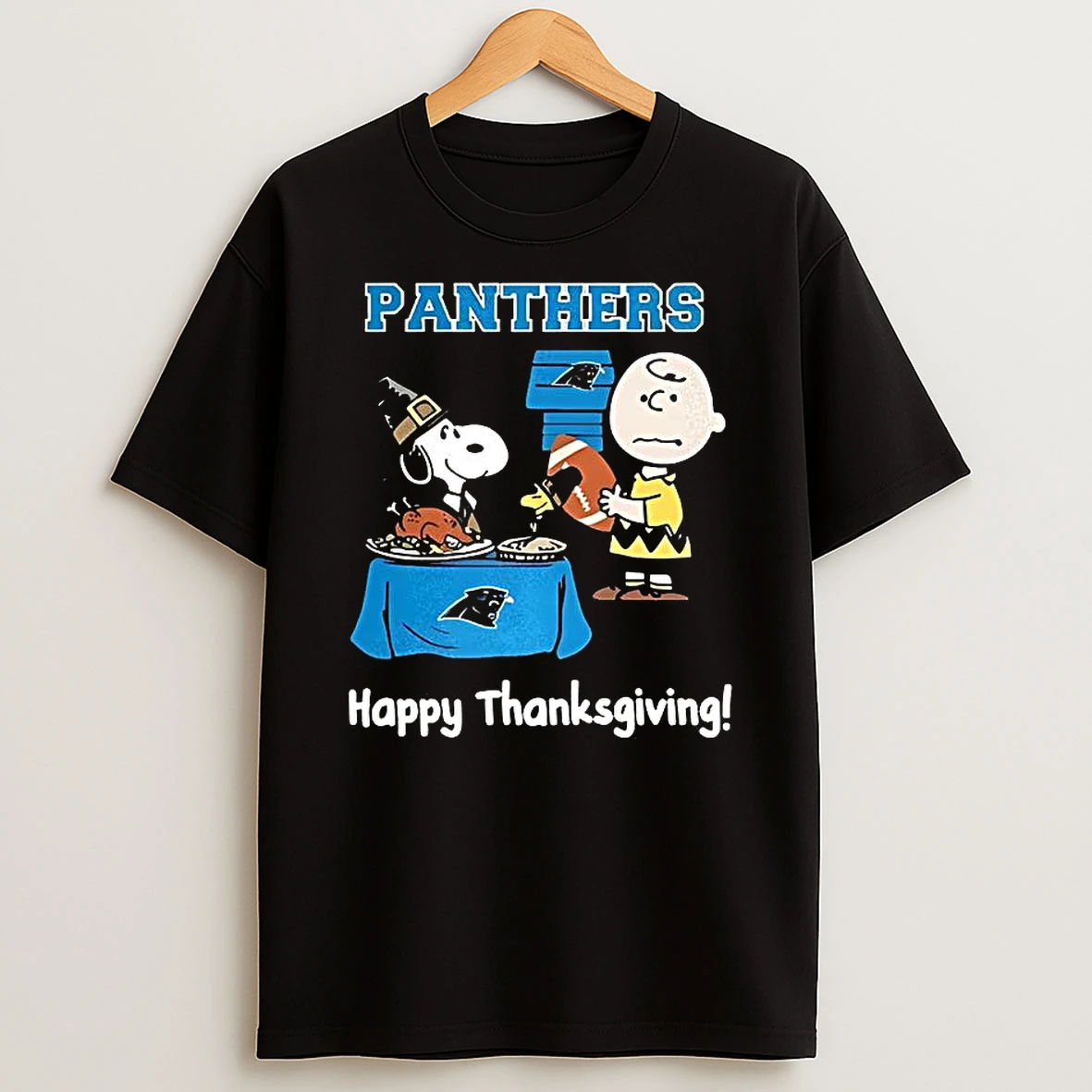 Snoopy And Charlie Brown X Carolina Panthers Football Happy Thanksgiving Shirts