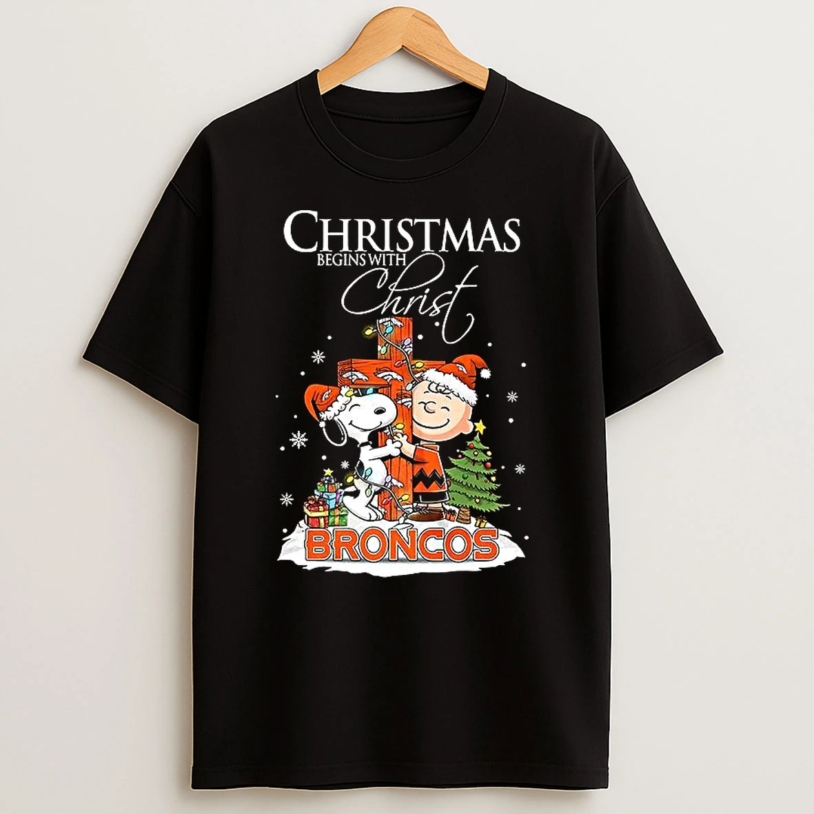 Snoopy And Charlie Brown X Denver Broncos Christmas Begins With Christ Cross Shirts