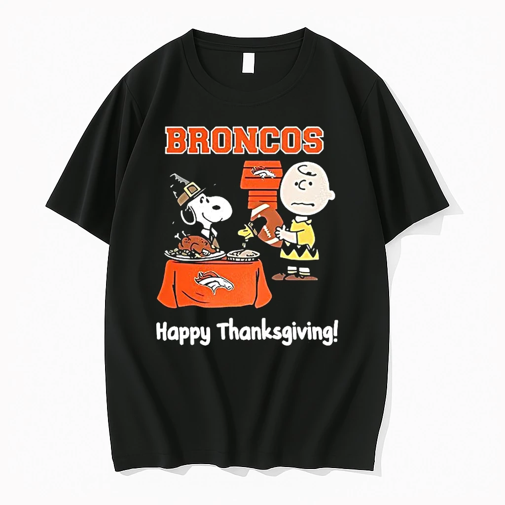 Snoopy And Charlie Brown X Denver Broncos Football Happy Thanksgiving Shirts