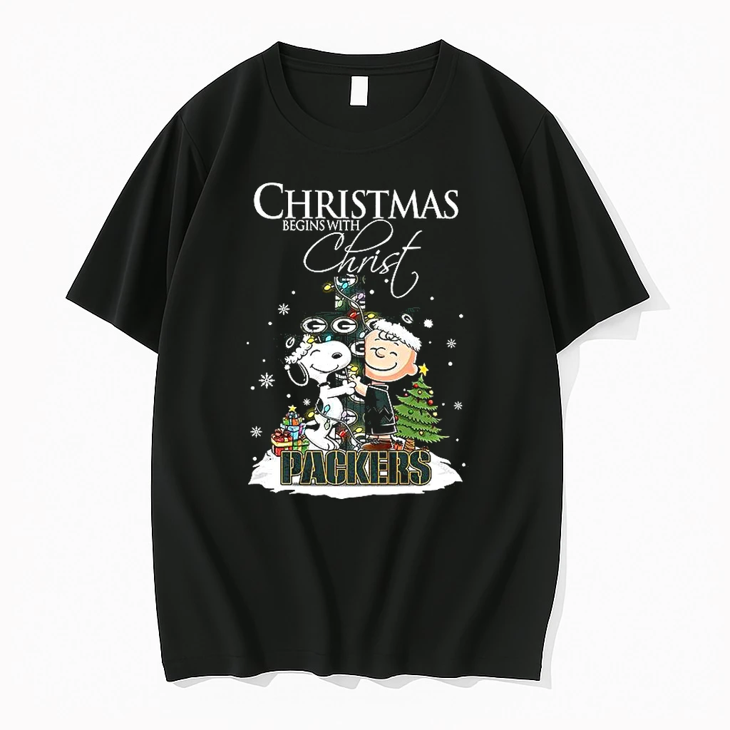 Snoopy And Charlie Brown X Green Bay Packers Christmas Begins With Christ Cross Shirts