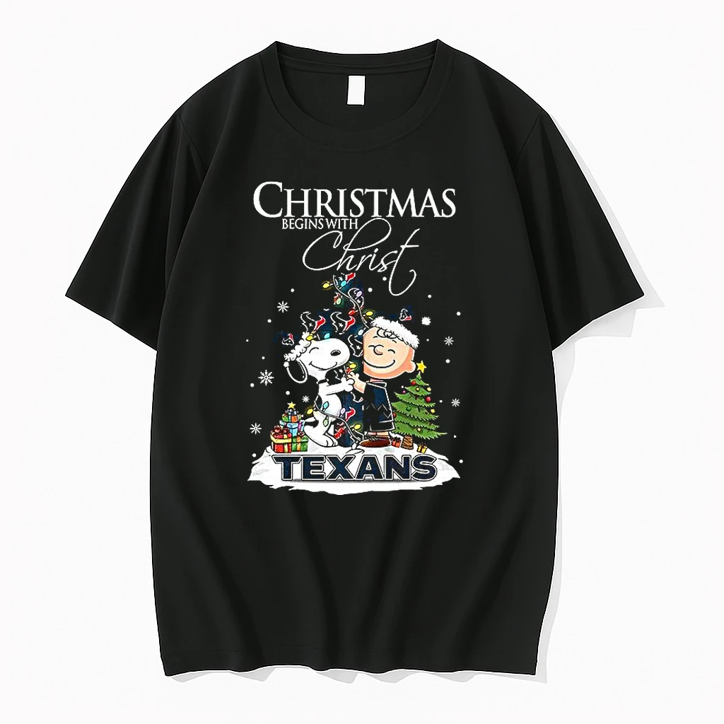 Snoopy And Charlie Brown X Houston Texans Christmas Begins With Christ Cross Shirts