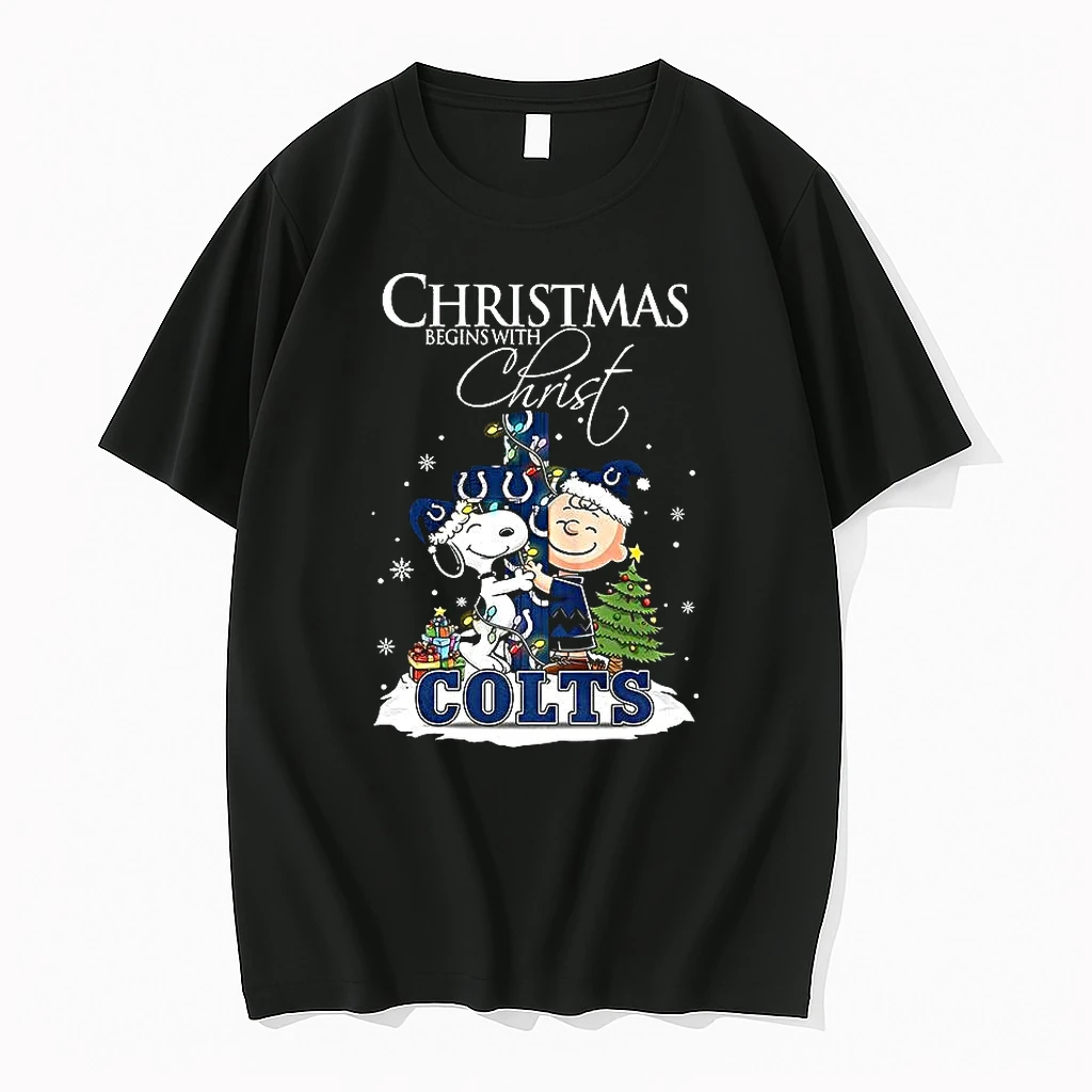 Snoopy And Charlie Brown X Indianapolis Colts Christmas Begins With Christ Cross Shirts