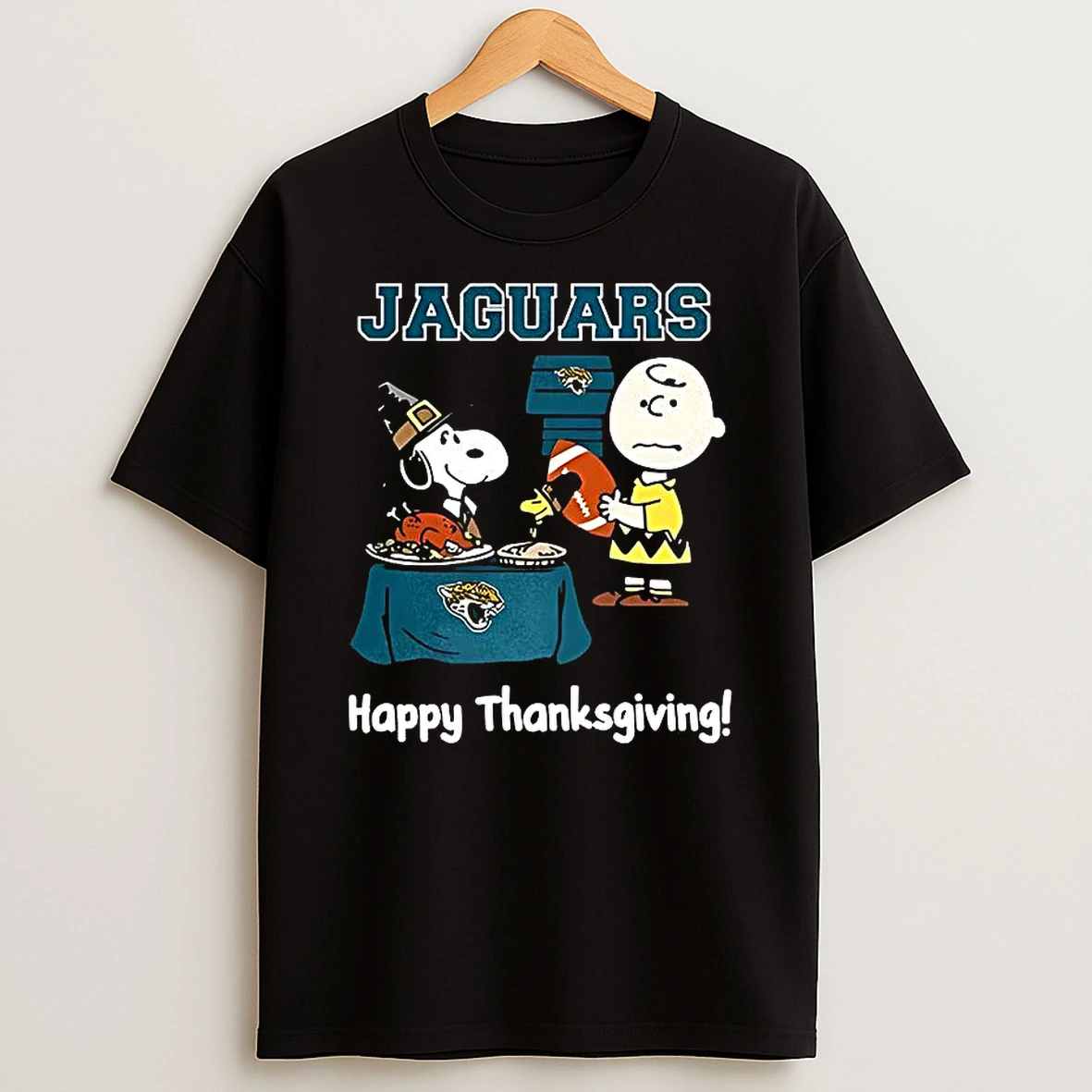 Snoopy And Charlie Brown X Jacksonville Jaguars Football Happy Thanksgiving Shirts