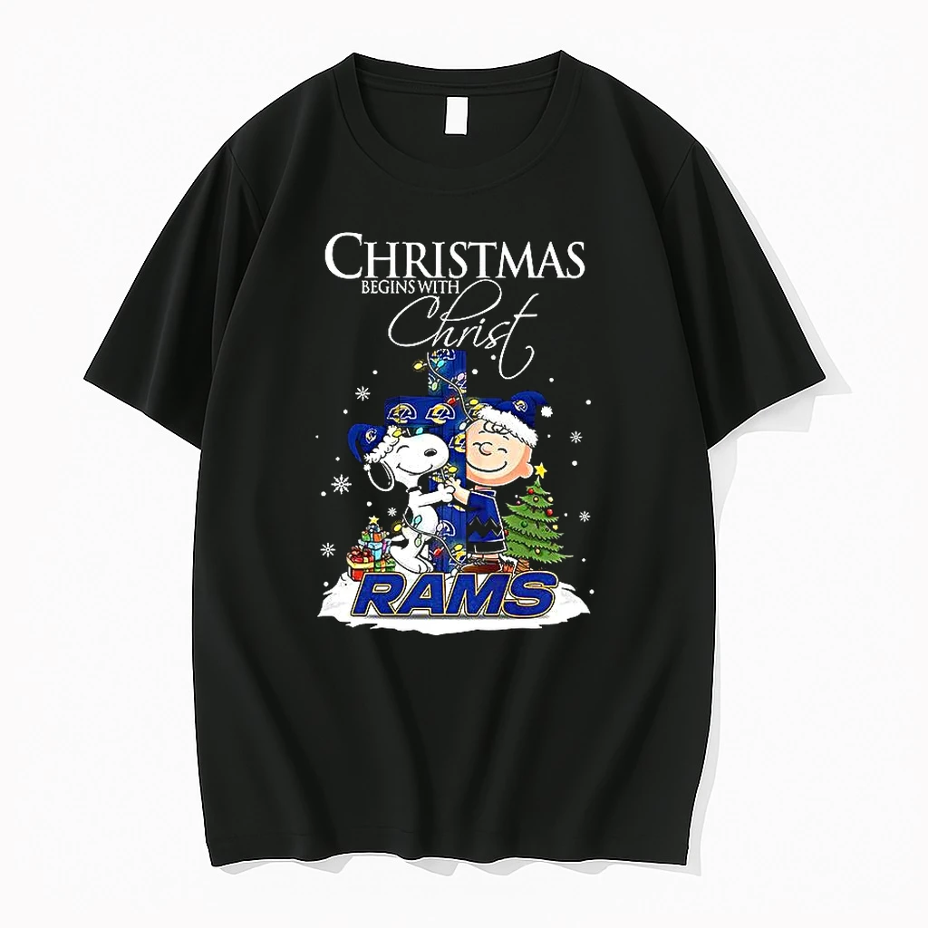 Snoopy And Charlie Brown X Los Angeles Rams Christmas Begins With Christ Cross Shirts