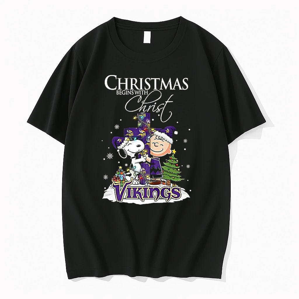 Snoopy And Charlie Brown X Minnesota Vikings Christmas Begins With Christ Cross Shirts