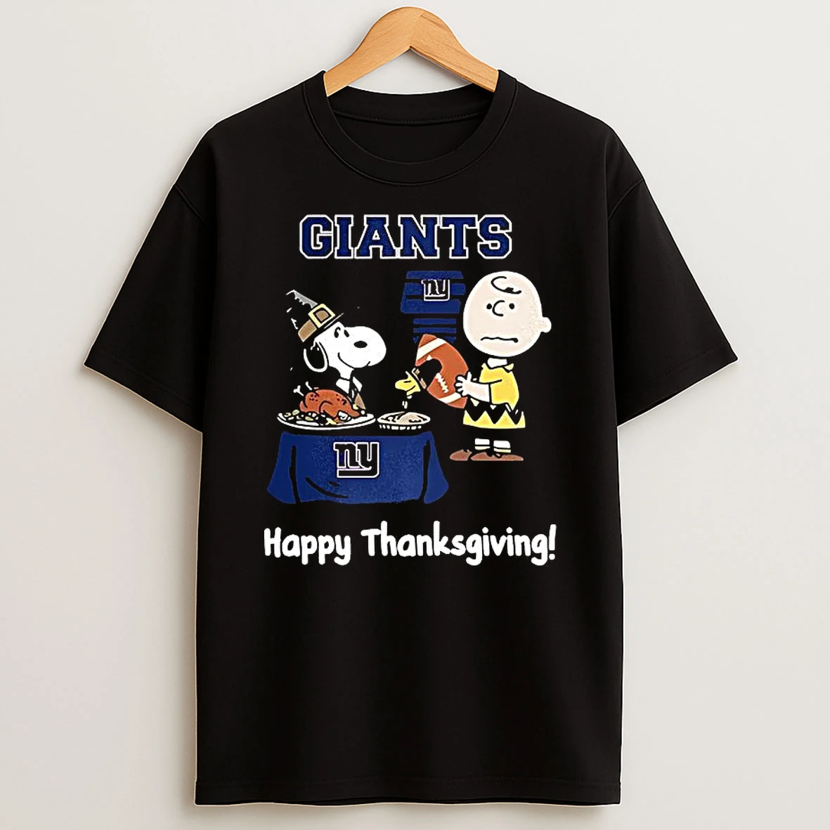Snoopy And Charlie Brown X New York Giants Happy Thanksgiving Shirts