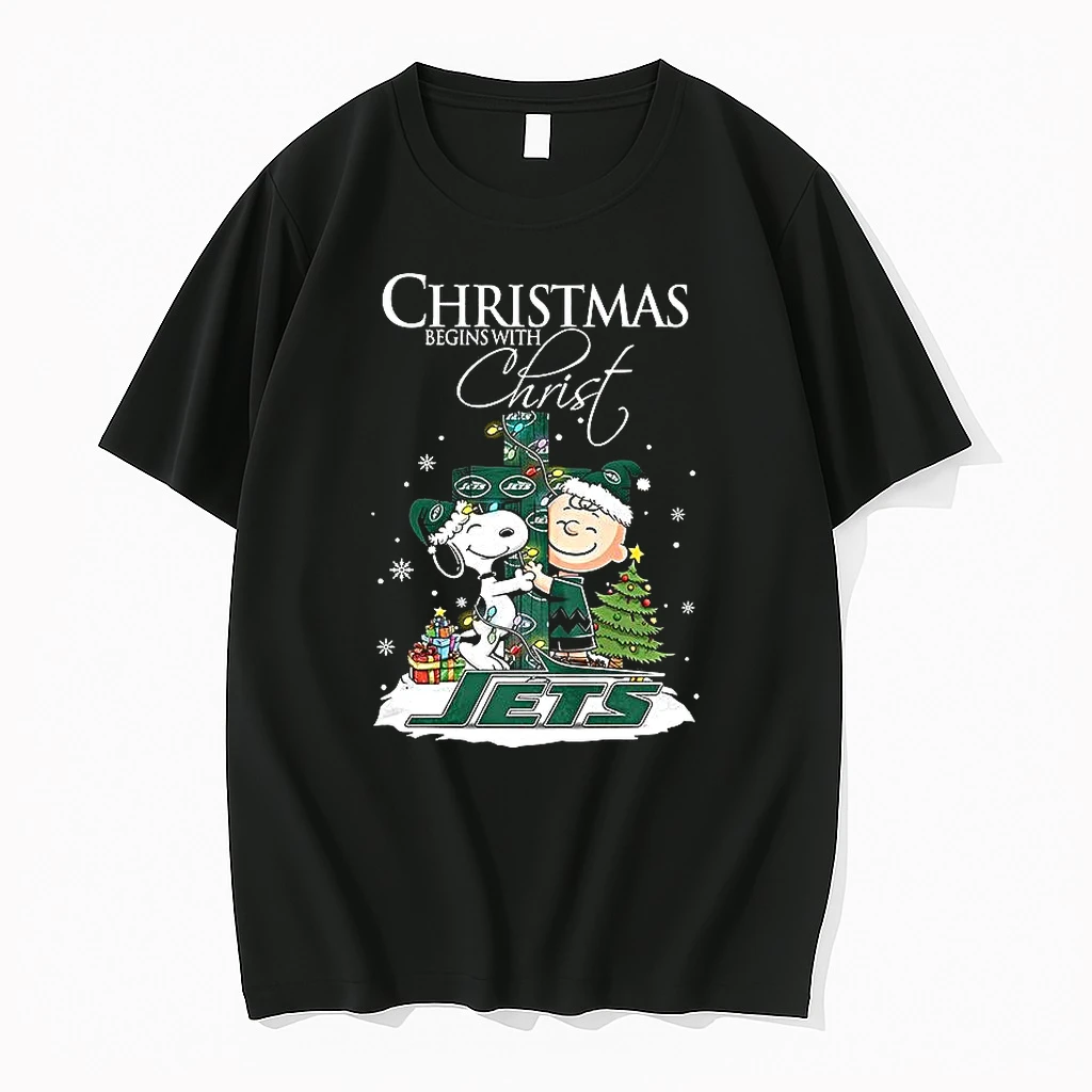 Snoopy And Charlie Brown X New York Jets Christmas Begins With Christ Cross Shirts