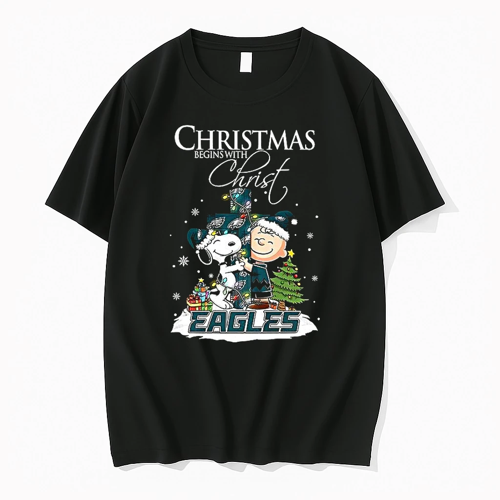 Snoopy And Charlie Brown X Philadelphia Eagles Christmas Begins With Christ Cross Shirts