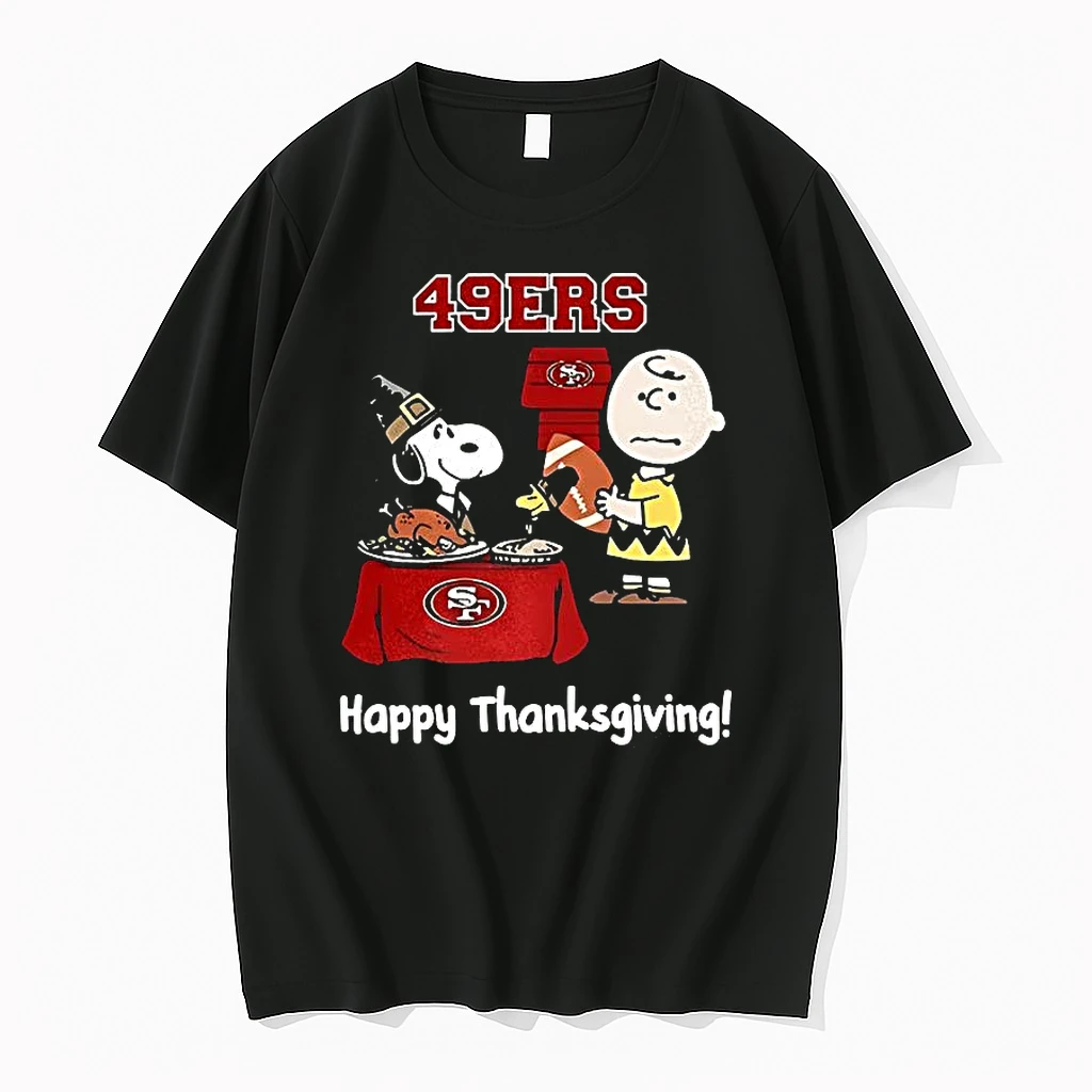 Snoopy And Charlie Brown X San Francisco 49ers Football Happy Thanksgiving Shirts