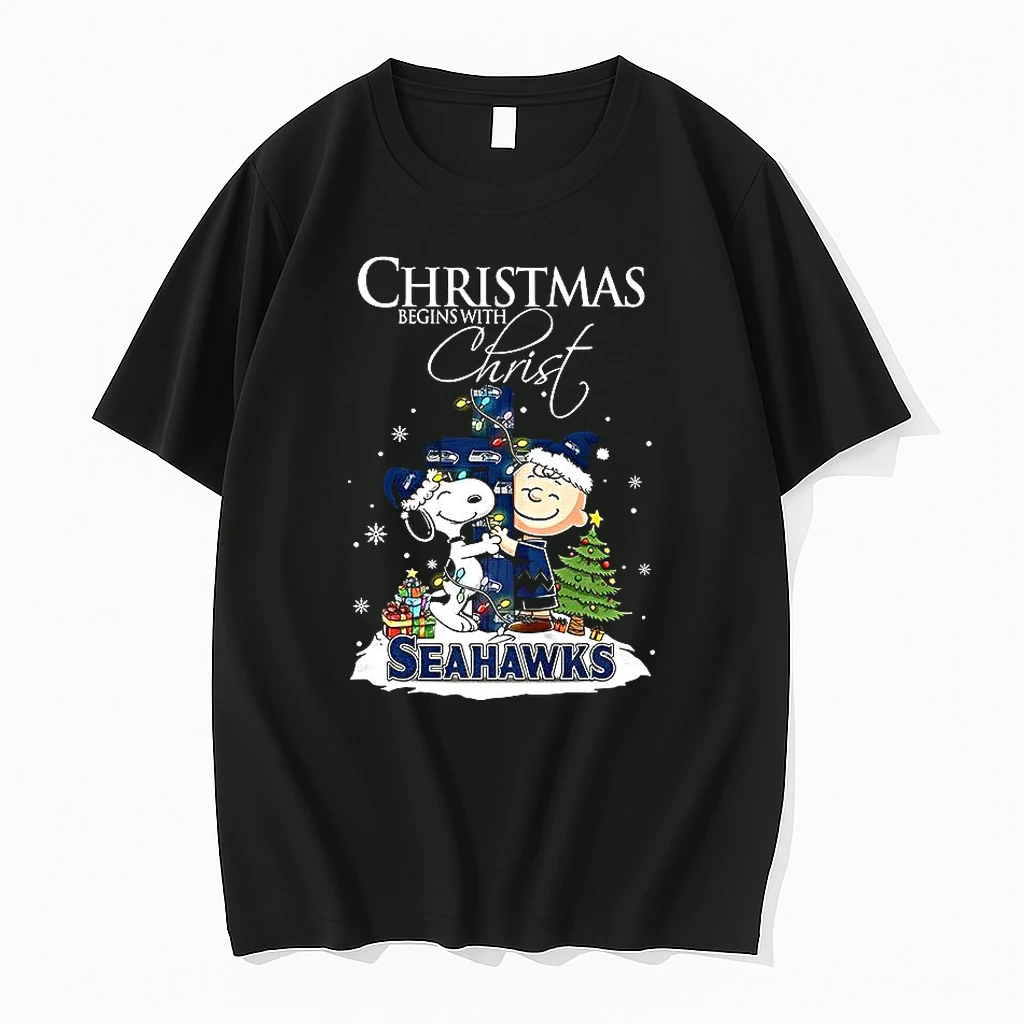 Snoopy And Charlie Brown X Seattle Seahawks Christmas Begins With Christ Cross Shirts