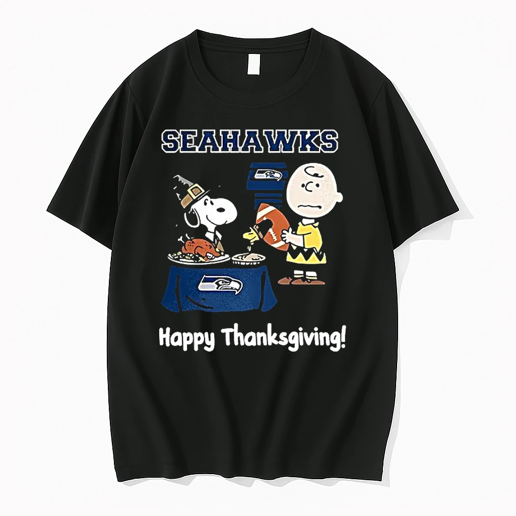 Snoopy And Charlie Brown X Seattle Seahawks Football Happy Thanksgiving Shirts