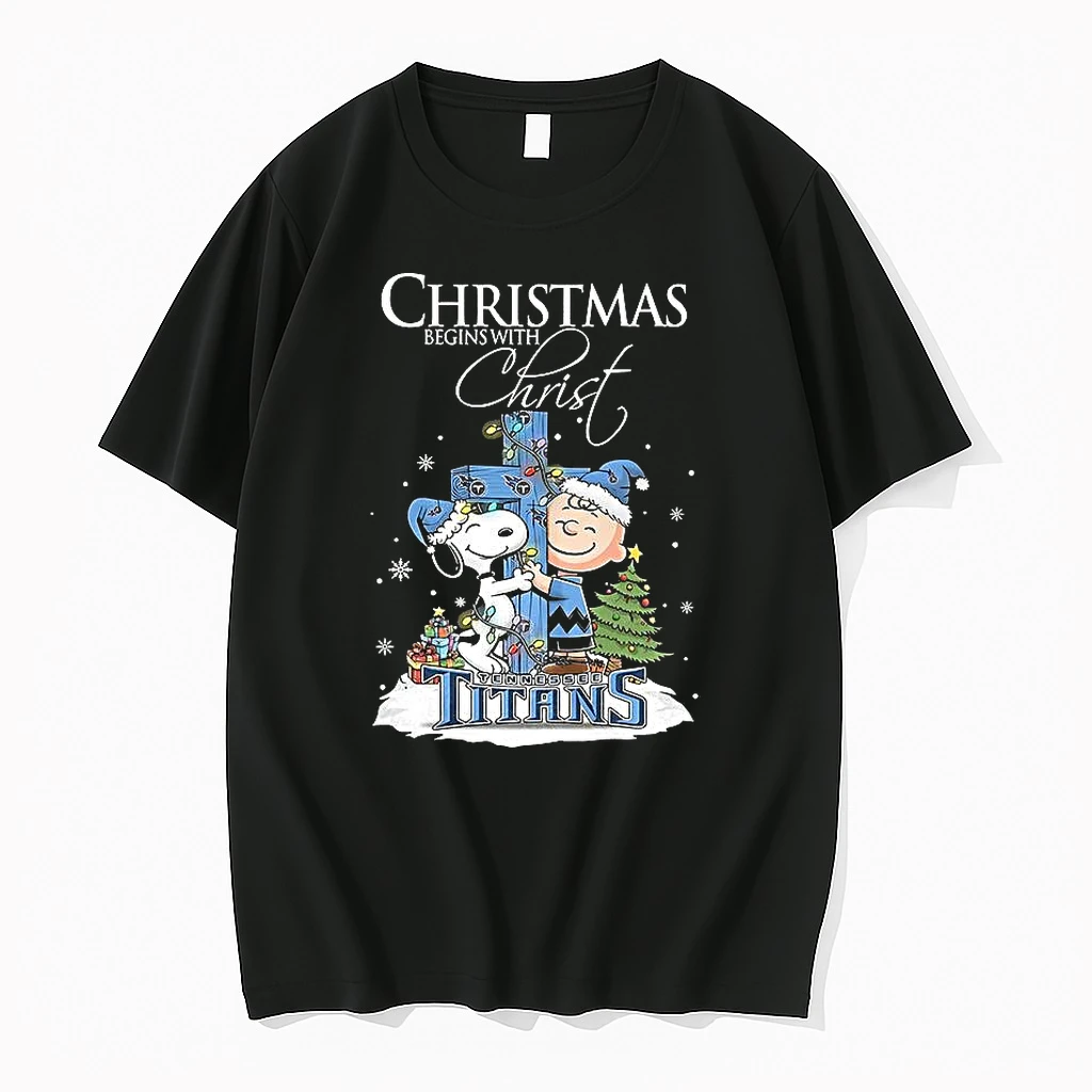 Snoopy And Charlie Brown X Tennessee Titans Christmas Begins With Christ Cross Shirts