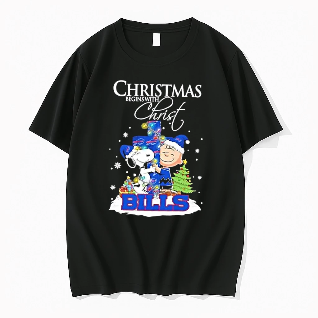 Snoopy And Charlie Brown X Buffalo Bills Christmas Begins With Christ Shirts