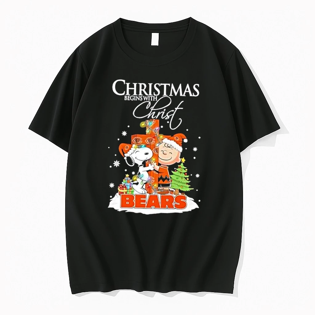 Snoopy And Charlie Brown X Chicago Bears Christmas Begins With Christ Shirts