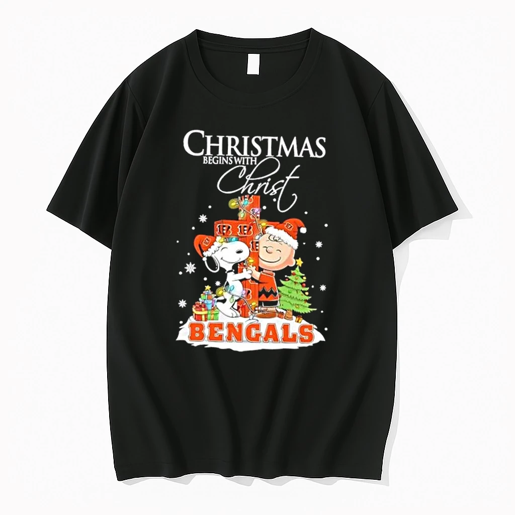 Snoopy And Charlie Brown X Cincinnati Bengals Christmas Begins With Christ Shirts