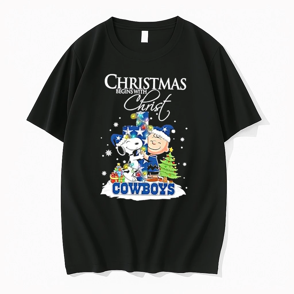 Snoopy And Charlie Brown X Dallas Cowboys Christmas Begins With Christ Shirts