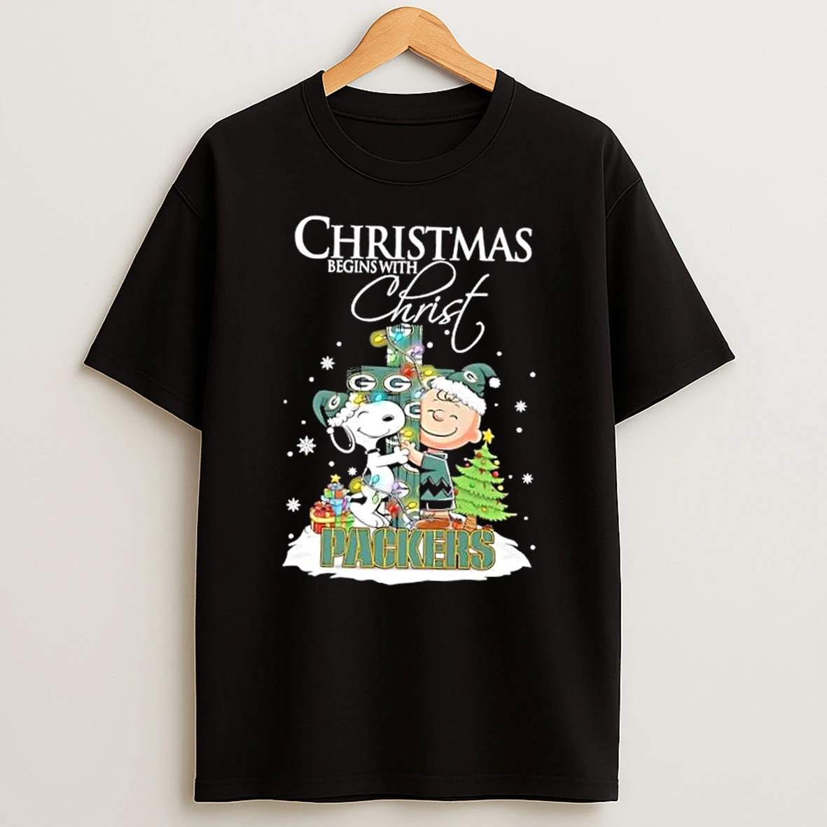 Snoopy And Charlie Brown X Green Bay Packers Christmas Begins With Christ Shirts