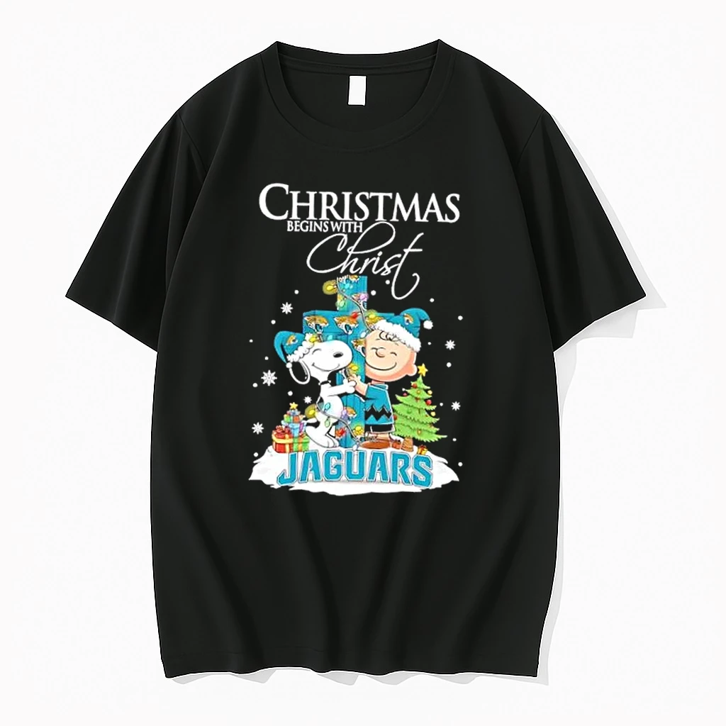Snoopy And Charlie Brown X Jacksonville Jaguars Christmas Begins With Christ Shirts