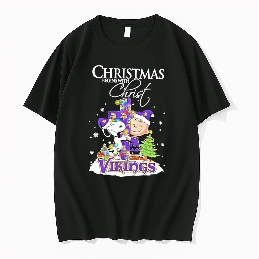 Snoopy And Charlie Brown X Minnesota Vikings Christmas Begins With Christ Shirts