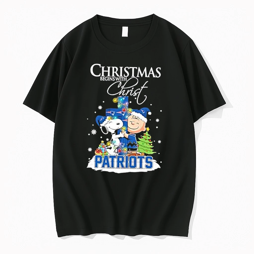 Snoopy And Charlie Brown X New England Patriots Christmas Begins With Christ Shirts